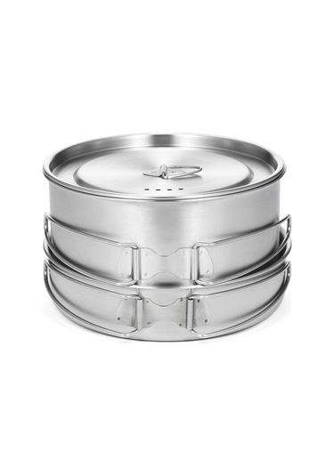 Ranyeek Tomshoo Paslanmaz Çelik Tencere Ve Tava Seti, Kapaklı 15.5cm Tencere, 16cm Tava İle Mesh Çanta Gümüş