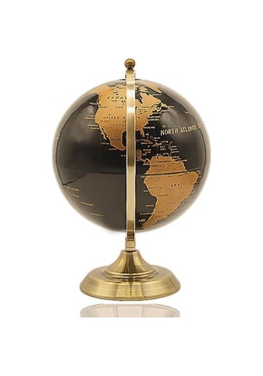 Gold Metal Kaideli Siyah Dünya Küresi 20 X 30 Cm