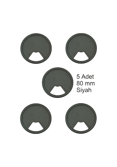 Adilon Masa Üstü Kablo Kanalı Deliği Kapağı Siyah Masa Kapağı 8 Cm 5 Adet