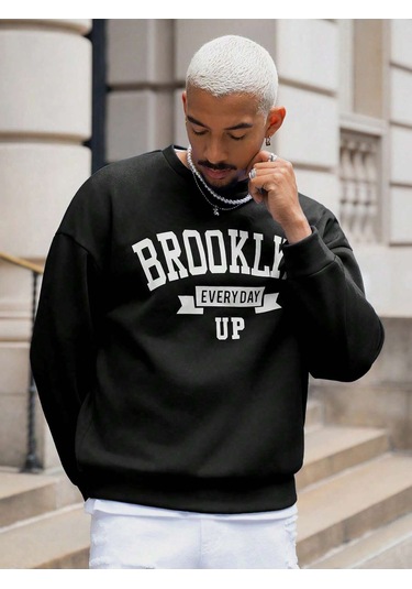 Coko Serisi Manfinity Sporsity Letter Graphic Drop Shoulder Sweatshirt Siyah-pg-8868 Siyah