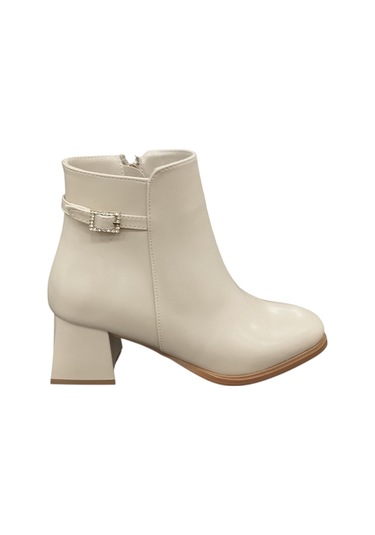 Ventes 120861z Küt Burun Fermuarlı Tokalı 6 Cm Kalın Topuk Günlük Şık Kadın Bot Ten