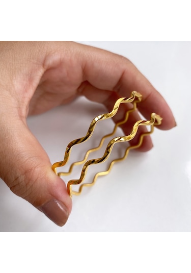 Altın Kaplama Gümüş Zigzag Ajda Bilezik Gold