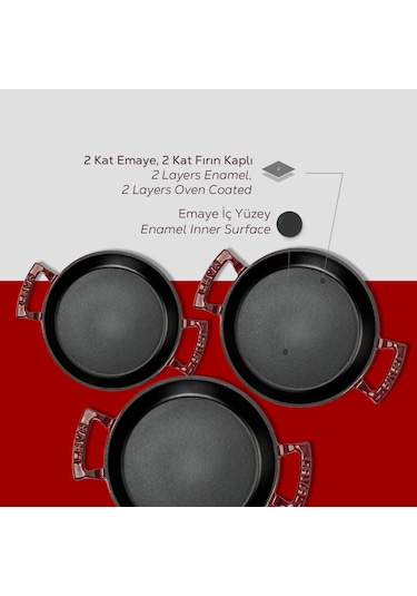 Lava Döküm Bordo 3 Lü Sahan Seti 16-20-24 Cm Şef Kalitesinde Lezzet Ve Şıklık Bir Arada-bordo Çok Renkli