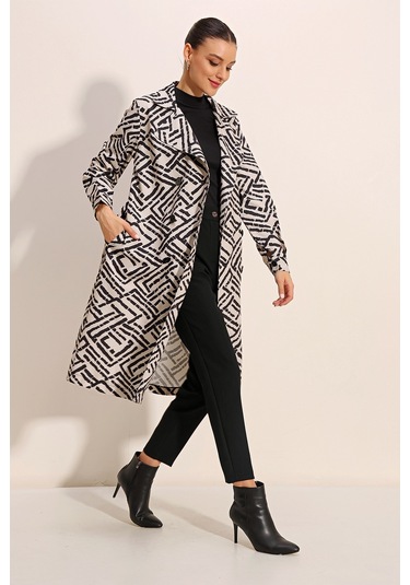 Bigdart 5853 Desenli Kruvaze Yaka Trençkot - C.beyaz 001