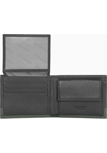 Cengiz Pakel Hakiki Deri Şerit Detaylı Yatay Erkek Cüzdan 27513 - Siyah/yeşil Çok Renkli