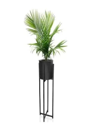 Metal Siyah Dekoratif Saksı Ayaklı Saksılık Orta Boy 25 X 64 Cm