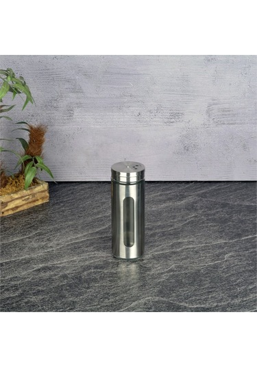 Paslanmaz Çelik Kaplı Cam Baharatlık Tuzluk Biberlik Gri