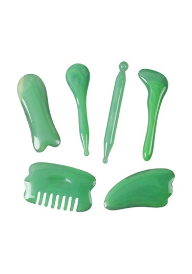 Homyl 7 Adet Gua Sha Masaj Aracı Taşınabilir El Geleneksel Yeşil