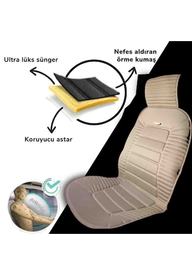 Lüks Oto Koltuk Minderi Ortopedik Kalın Süngerli 2 Li Set Bej