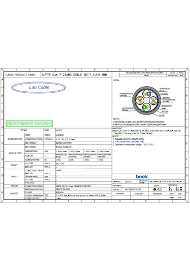 Beek Cat7 Saf Bakır S/ftp Awg23 Spe Dış Mekan Data Kablosu, Siyah Renk 50 Mt