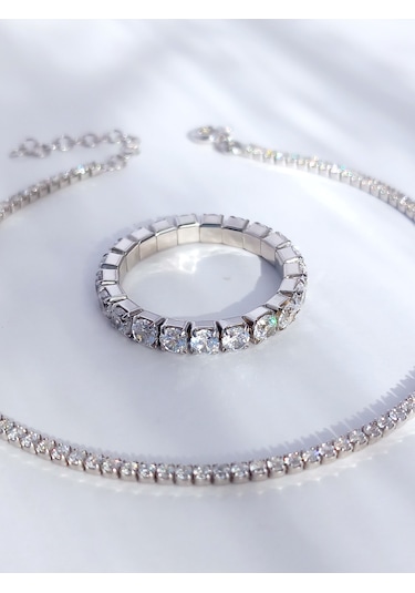 Gümüş Su Yolu Love Tasarım Bileklik Ayarlı Yüzük Kadın Set