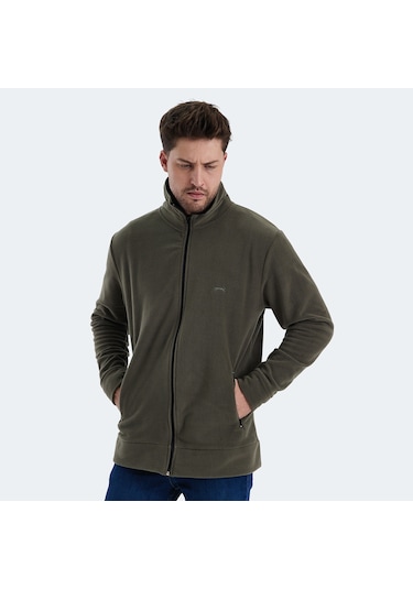 Slazenger KADMOS Erkek Fermuarlı Dik Yaka Cepli Haki Polar