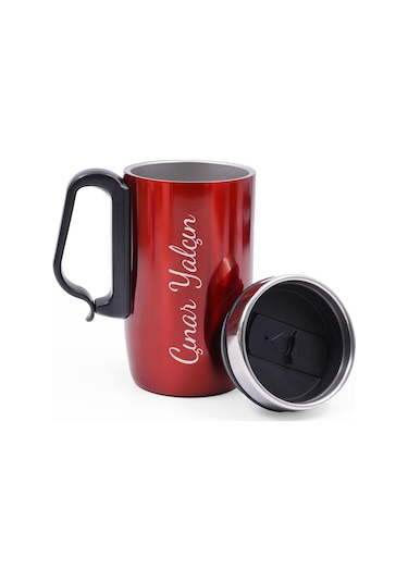 Kişiye Özel Kırmızı Bardak Termos & Kişiye Özel Zippo Tarzı Çakma Kırmızı