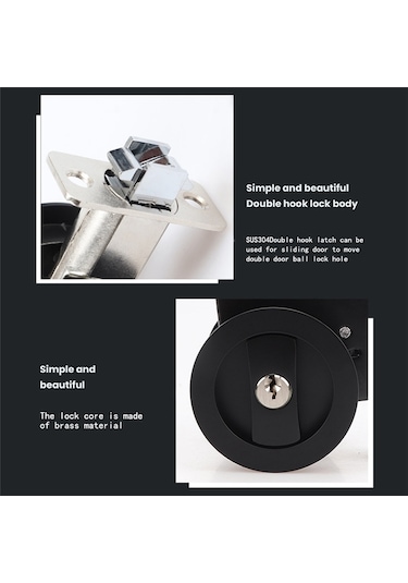 Nayomiglow Sürgülü Cep Kapı Kilidi Siyah Gizlilik Yuvarlak Cep Kapı Donanımı Siyah Çağdaş Cep Kapı Kilidi Anahtarlı