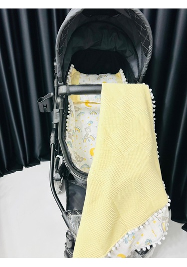 Sevimli Tilki 90 100 Çift Katlı Pikeli Müslin Battaniye Yastık Ve Alt Açma 3lü Set -sarı Sarı