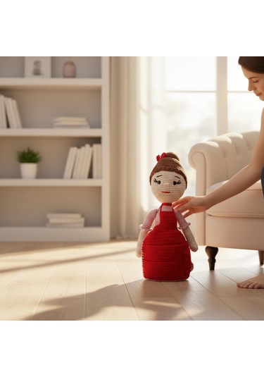 Kız Çocuklar İçin Kırmızı Elbiseli Amigurumi Oyuncak Kırmızı