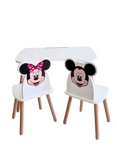 Çocuk Aktivite 1 Masa 2 Sandalye Takımı 4-12 Yaş Mickey Mouse Ve Ahşap