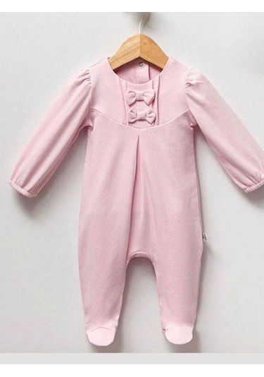 Kız Bebek Şapkalı Fiyonklu Tulum-15128 Pudra