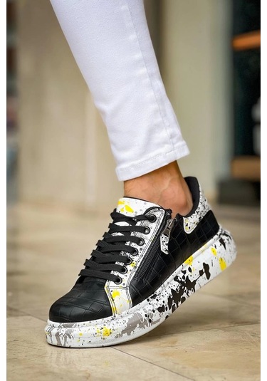 Kb-02 Kuback Bağcıklı Crocodile Siyah Sarı Günlük Erkek Ayakkabı Siyah5