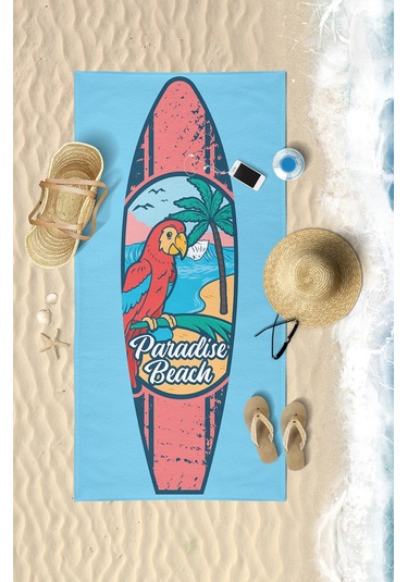 PARADISE BEACH Dijital Baskılı 75x150 Cm Plaj Havlusu Mavi