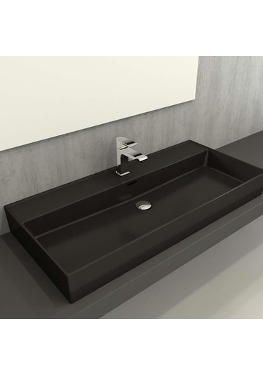 Bocchi Milano Tezgah Üstü Lavabo 100 CM Mat Siyah 1378-004-0126
