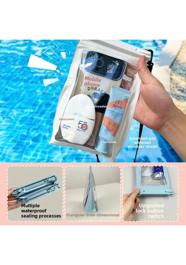 Kosona 8.2 İnç Dokunmatik Ekranlı Su Geçirmez Çanta, Yüzme Akıntı İçin Geniş Hacimli斜跨 Stili, Telefon Ve Eşyalarınızı Korur Beyaz