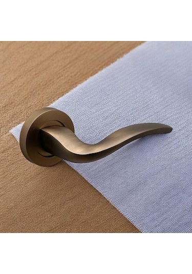 Trim Mat Antik Sarı Yuvarlak Rozetli Oda Kapı Kolu 1 Takım