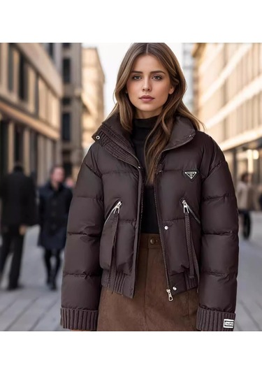 F4.kahverengi..kadın Kısa Şişme Mont Hafif Dolgu, Şehir Stili Kahverengi