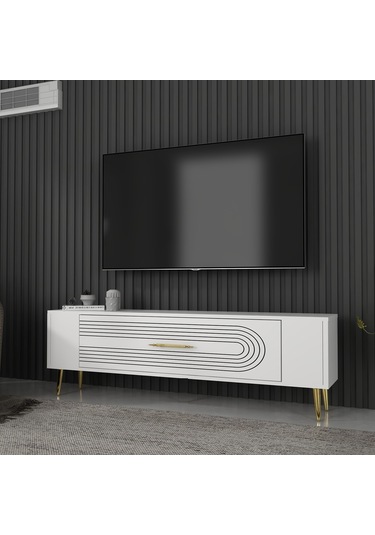 Retrol3ct Tv Sehpası Beyaz-altın