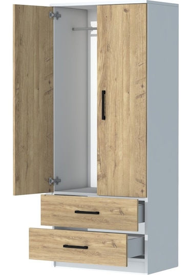 Point 2 Kapaklı 2 Çekmeceli Gardrop Beyaz Çam