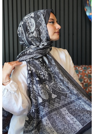 Afvente Karma Motif Desen Siyah Soft Pamuk Şal Çok Renkli