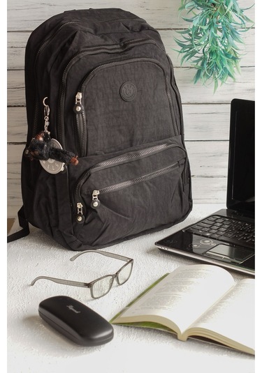 571 Krinkıl / Klinkır Su Geçirmez Hafif Çok Gözlü Spor, Seyahat, Okul, Laptop Sırt Çantası Siyah 1g Siyah