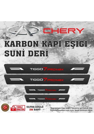Tiggo 7 Promax Uyumlu Deri Karbon Kapı Eşiği Koruyucu Bant 4 Adet