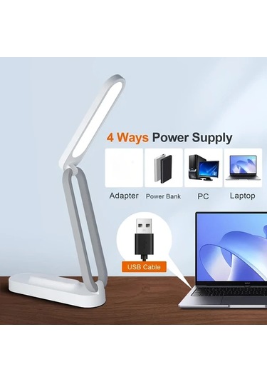 Boatshop1 Beyaz 1pc Katlanabilir Led Masa Lambası 3 Parlaklık Şarj Edilebilir Ayarlanabilir Göz Koruma Okuma Lambası Ev Ofis Seyahat Beyaz