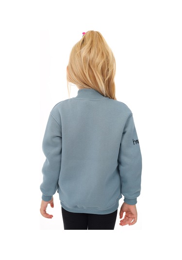 Toontoy Kız Çocuk Dik Yaka Fermuarlı Cepli Nakış Baskılı Örme Hırka - 2 İplik Şardonlu Açık Mavi