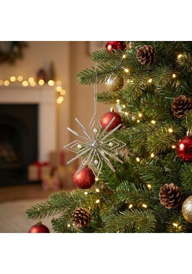 İncili 6 Yapraklı Altın Yılbaşı Ağaç Süsü Dekoratif Parlak Süs