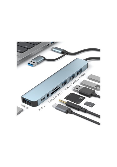 Youmex 8 Portlı Metal Usb A/usb-c Hub: Usb 3.0/2.0, 3.5mm Ses, Sd/tf Kart Okuyucu - Hızlı Veri Transferi Ve Çoklu Bağlantı