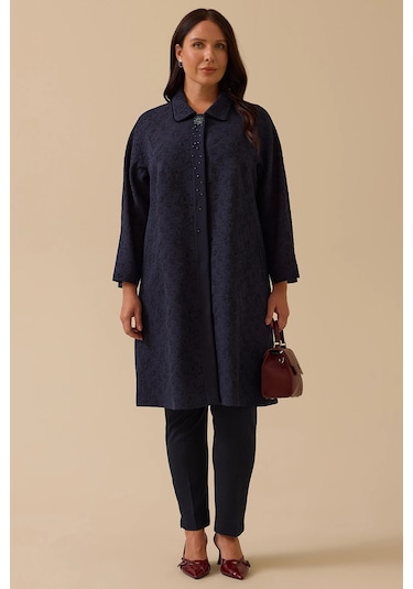 Galaxi Kadın Büyük Beden Desenli Jakar Kap 4003 Lacivert Lacivert