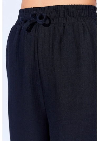 Thiff Gymwear Haki Bol Paça Müslin Kadın Pantolon Siyah