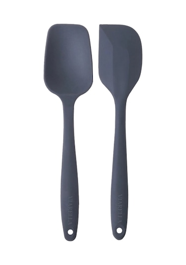2li Gri Silikon Kaşık Spatula Yanmaz Yapışmaz Çizmez 27cm