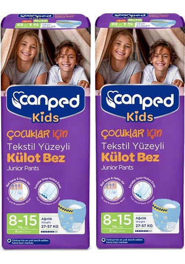 Canped Kids Çocuklar İçin Tekstil Yüzeyli Külot Bez 27-57 KG 8-15 Yaş 2 x 8 Adet