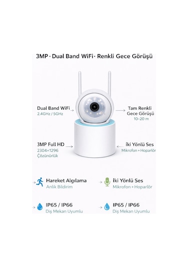 Apronx Ax-dn230 3mp 3.6mm Full Color Mikrofonlu Ptz Wıfı Kamera