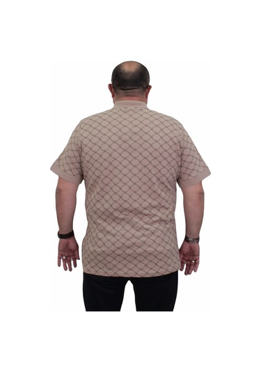 Starbattal Erkek Büyük Beden Polo Yaka Tişört Square 24452 Bej-Bej