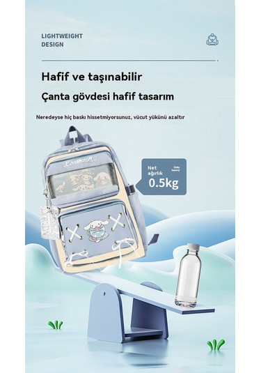 Su Geçirmez Sevimli Çizgi Film Kız Büyük Kapasiteli Çift Omuzlu Siyah Klasik Okul Çantası Siyah