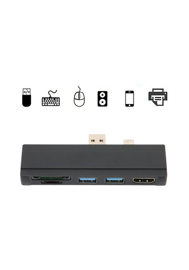 Geeroyoo Surface Pro 4/5/6 İçin 5-in-1 Usb 3.0 Hub Docking Station - 4k Hdmı, 2x Usb 3.0, Sd/tf Kart Okuyucu, Alüminyum Kasa, Siyah