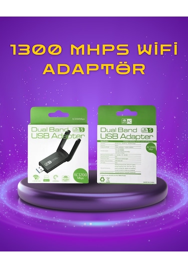 Yüksek Hızlı 1200 Mbps Çift Bant Usb Wifi Adaptör Güçlü Sinyal,