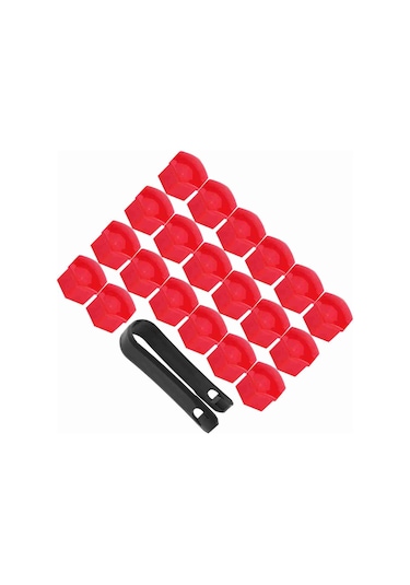 Yaleker Araba Tekerlek Somunu Korumalı Kapakları 17mm - Abs Malzeme İle Dekoratif Ve Korumalı 20 Adet + 1 Siyah Kelepçe Kırmızı