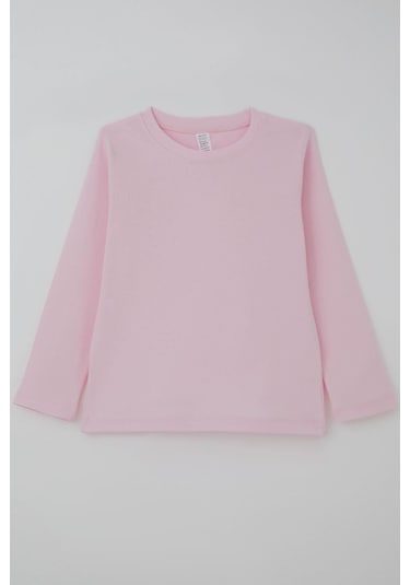 Breeze Kız Çocuk Uzun Kollu Tişört Basic 4-8 Yaş, Pembe Pembe