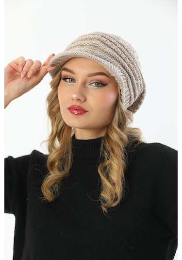 Siperli Çift Kat Taş Triko Örme Bere Taş