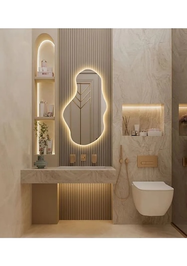 Fawdecor Led Işıklı Asimetrik Duvar Aynası 45x90 Gün Işığı